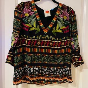 Farm Rio For Anthropologie Multi Colored Embroidered Teresita Blouse  medium p